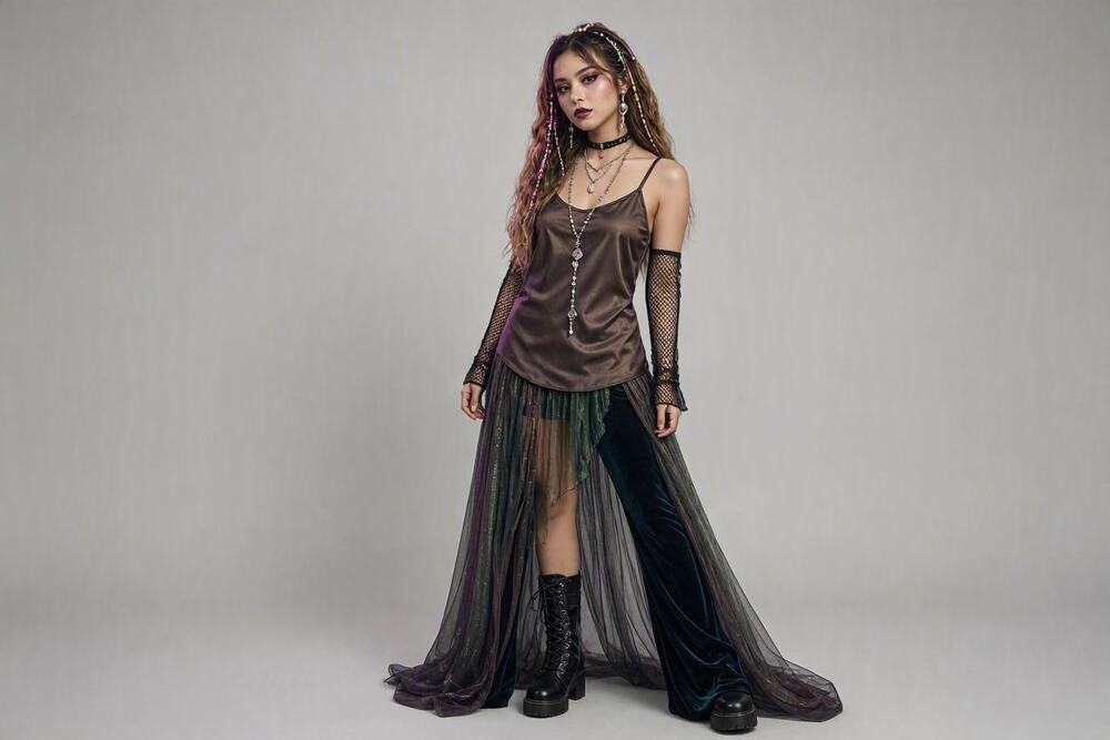 Y2K Vintage Camisole Slip Tank Top Petite S Brown Satin Fairy Grunge Whimsigoth